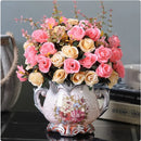 Axyaa Ceramic Vase & Flower Arrangement Set - Home Decor Crafts