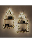 Axyaa 2-tier Floating Wall Shelf with Artificial Ivy, LED Strip, Macrame, Room Wall Decor