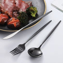 Axyaa Black & Gold Stainless Steel Cutlery Set - Knife, Fork, Spoon