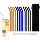 Axyaa Glass Straws Set - Reusable Eco-Friendly Smoothie Cocktail Bar Accessories