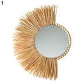 Axyaa Raffia Bead Wood Mirror: Acrylic Decorative Wall Hanging for Bedroom
