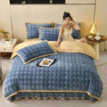Axyaa Carved Milk Fleece 4-Piece Bed Skirt Set, Winter Warm & Cozy
