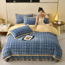 Axyaa Carved Milk Fleece 4-Piece Bed Skirt Set, Winter Warm & Cozy