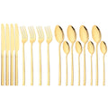 Axyaa Black Gold Stainless Steel Cutlery Set - 16 Piece Dinnerware Flatware Silverware