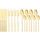 Axyaa Black Gold Stainless Steel Cutlery Set - 16 Piece Dinnerware Flatware Silverware