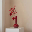 Axyaa Red Glass Vase with Chinese Style Holly Flower Arrangement