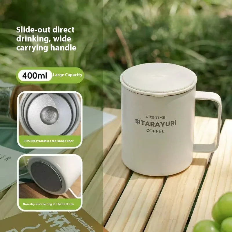 Axyaa Stainless Steel Vacuum Flask Cold&Hot Cup Handle Thermal Travel Mug