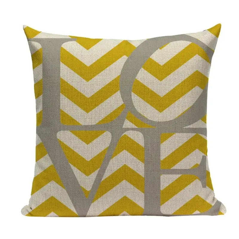 Axyaa Yellow Geometric Linen Pillow Case 45*45cm