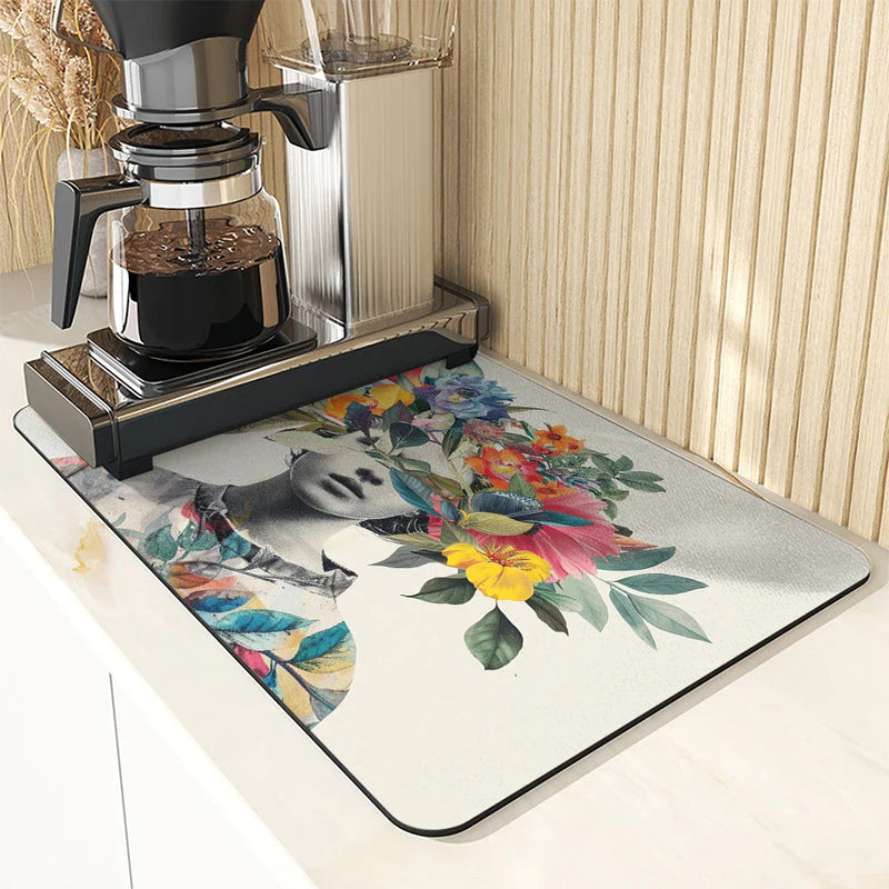 Axyaa Floral Drying Mat: Non-Slip Absorbent Placemat for Kitchen Counters & Tables