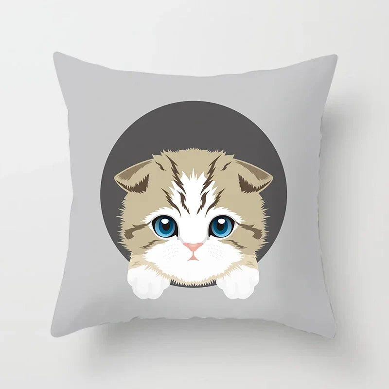 Axyaa Cute Cat Round Head Cushion Cover 45x45cm Polyester Pillowcase Square