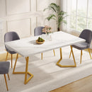 Axyaa Modern 55" White Dining Table with Gold Legs & Faux Marble Top