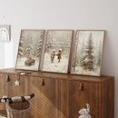Axyaa Vintage Forest Pine Tree Wall Art Set, Christmas Country Landscape Print