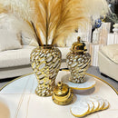 Axyaa Gold Electroplated Ceramic Vase: Modern Luxury Decor for Living Room & Dining Table