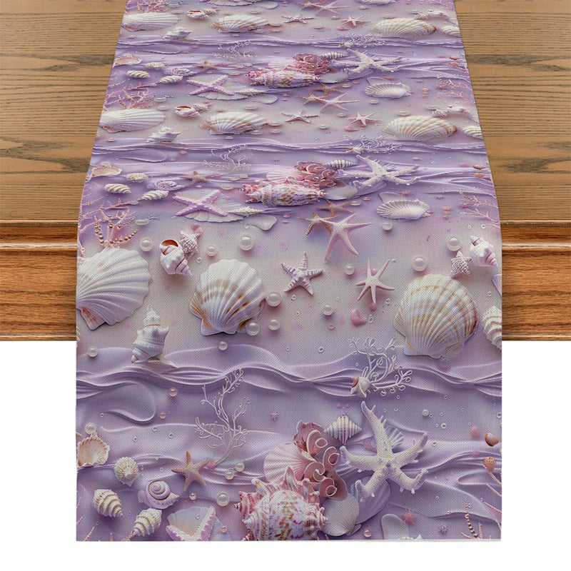 Axyaa Shell Starfish Pearl Coral Table Runner for Farmhouse Dining Décor