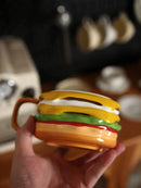 Axyaa Ceramic Burger Coffee Cup with Lid, Irregular Design, Floral Print.
