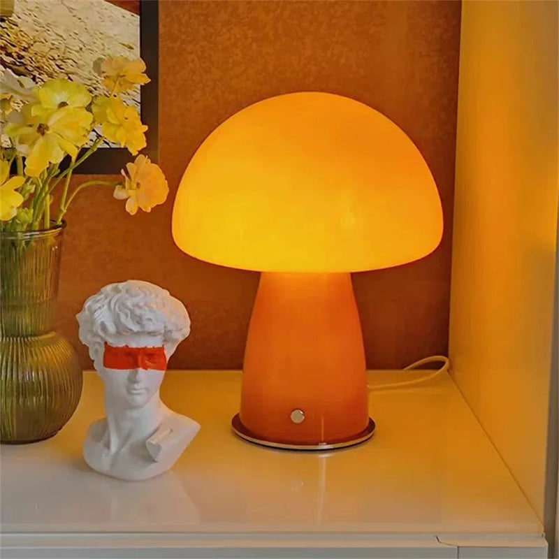 Glass Mushroom Bedside Table Lamp Dimmable Swirl Light for Home Decor by Axyaa