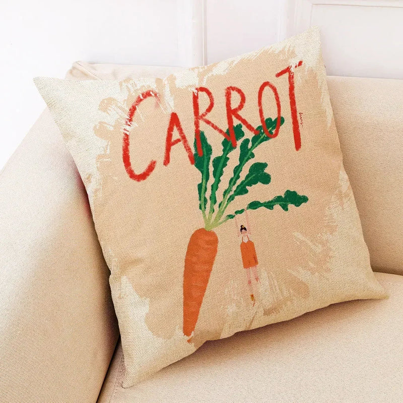 Fruit Girl Print Linen Pillowcase by Axyaa: Office Car Living Room Sofa Decor