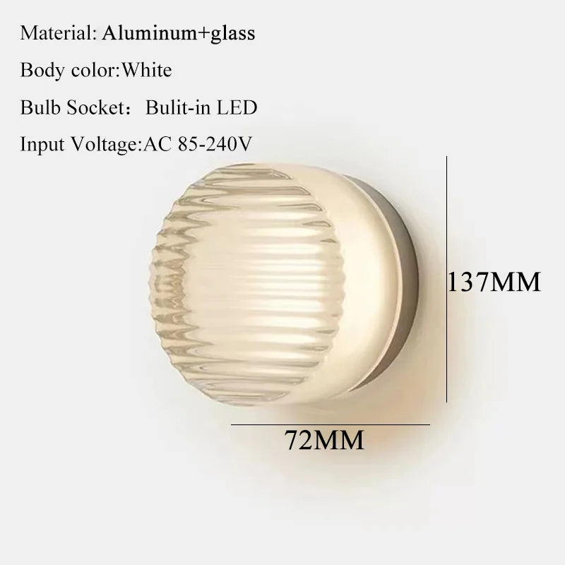 Axyaa Round Glass LED Wall Sconce, 4 Colors, Waterproof, Modern Wandlamp