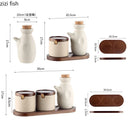 Axya Ceramic Seasoning Bottle Set with Lid Porcelain Kitchenware Soy Sauce Pot
