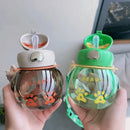 Axyaa Cute Bear Mini Tumbler Kids Water Bottle with Straw, BPA-Free Sippy Cup