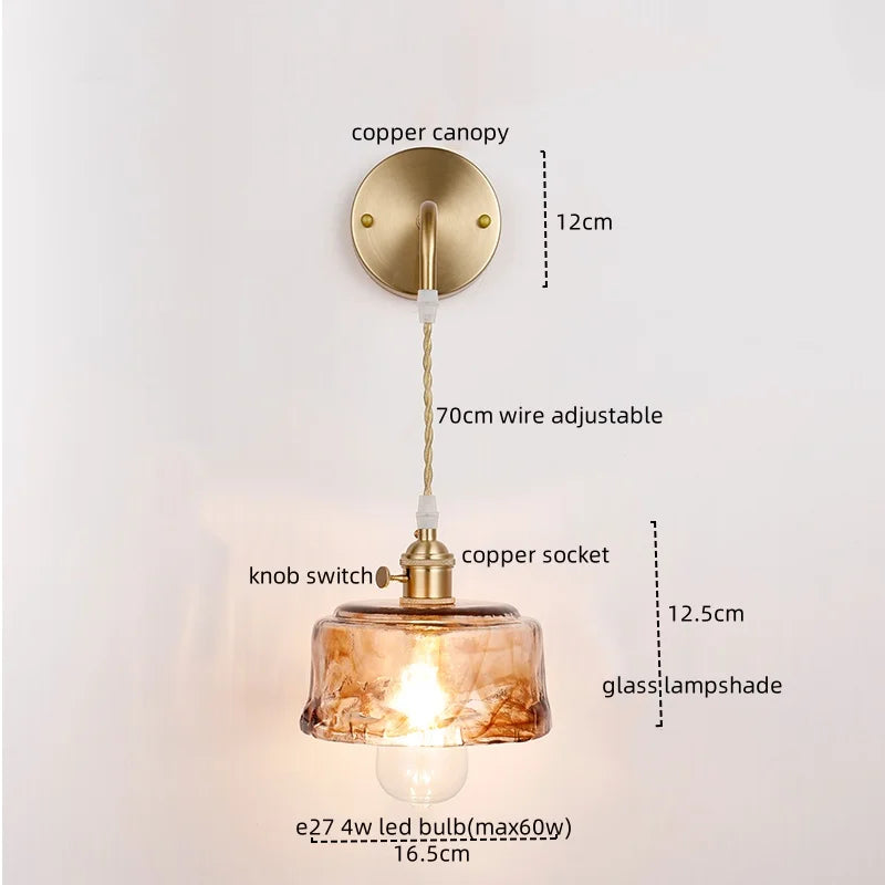 Axyaa Nordic Copper Glass LED Wall Light for Living Room, Bedroom, Bar - Modern Design