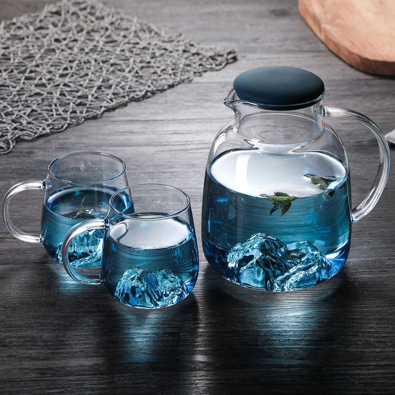 Axya Snow Mountain Glass Kettle with Silicone Lid - Large Capacity Gradient Kanzan Cooler glamorizesjuice