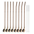 Axyaa Stainless Steel Straw Spoon Set - Reusable Metal With Brush for Drinking