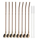 Axyaa Stainless Steel Straw Spoon Set - Reusable Metal With Brush for Drinking