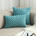 Axyaa Navy Blue Suede Pillow Cover with Green Woven Pattern - 45x45cm/30x50cm