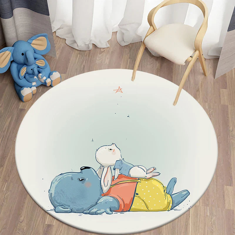 Round Rabbit Print Rug for Kids' Room | Axyaa's Cartoon Rabbit Mat