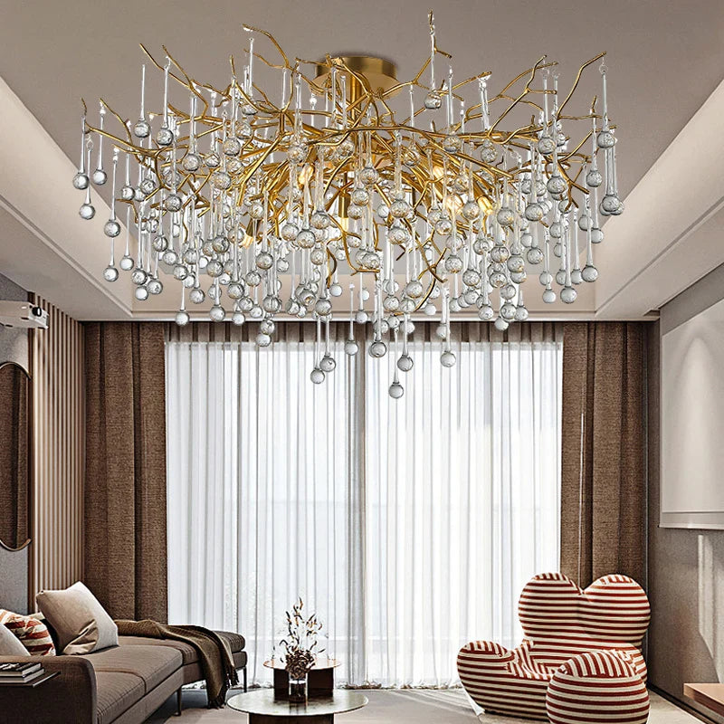 Axyaa Crystal Gold Tree Branch Ceiling Chandelier