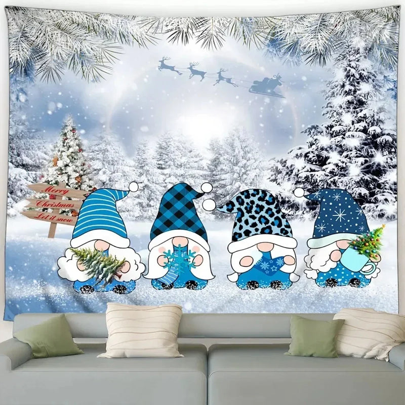 Axyaa Christmas Dwarf Snowman Print Tapestry for Festive Home Decor