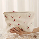 Cherry Printed Corduroy Makeup Bag Large Capacity for Axyaa Brand