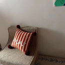 Axyaa Red Striped Velvet Sofa Pillow for Festive Living Room Decor