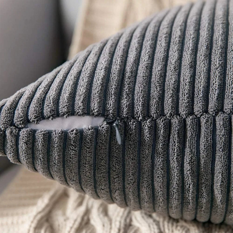 Soft Corduroy Striped 18x18 Inch Throw Pillow Covers for Winter Home Decor - Axyaa