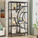 Axyaa 71" Geometric Bookcase, 8-Tier Rustic Bookshelf with Metal Frame