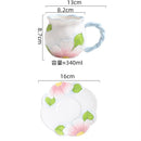 Axyaa Hand-painted 3D Flower Ceramic Coffee Cups & Saucers - Creative Home Drinkware