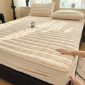 Axyaa Plush Shaggy Fur Mattress Cover Soft Elastic Fitted Sheet Solid Color Protector