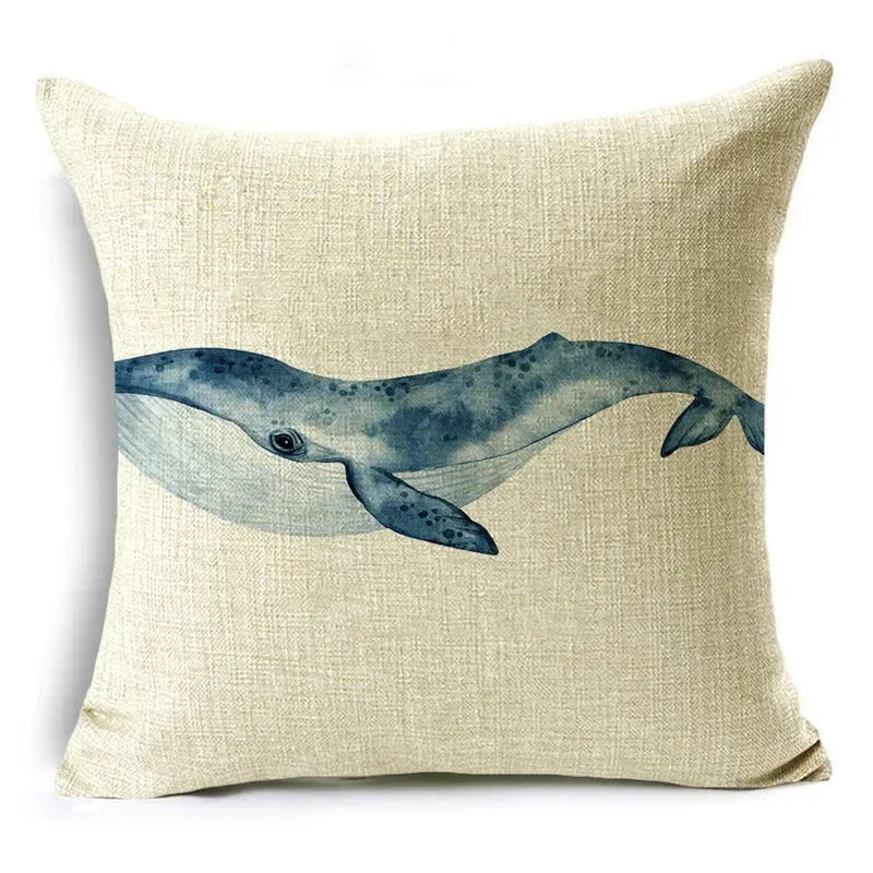 Axyaa Blue Texture Print Linen Cushion Case for Living Room Sofa - 40cm/45cm/50cm