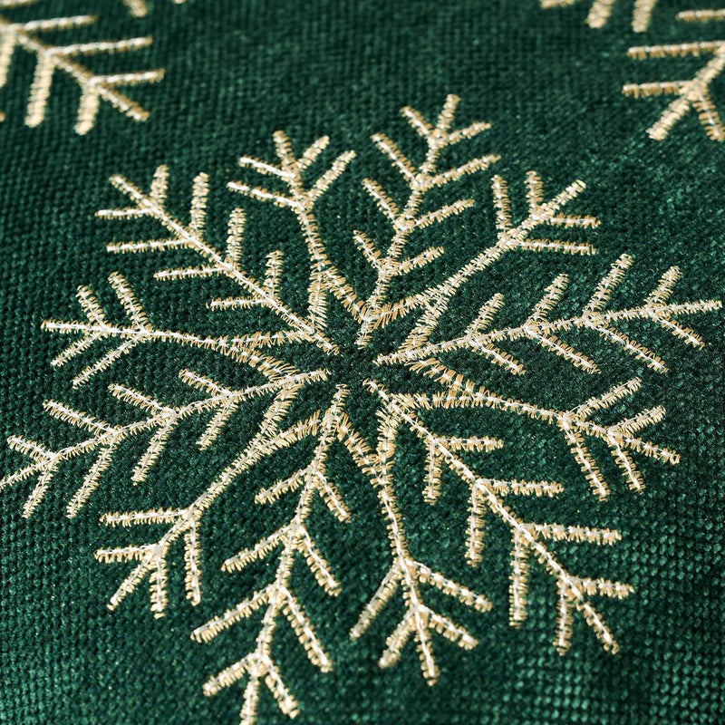 Axyaa Christmas Tree Bell Cushion Cover - Green Red Snowflakes, Pompom Balls Embroidery