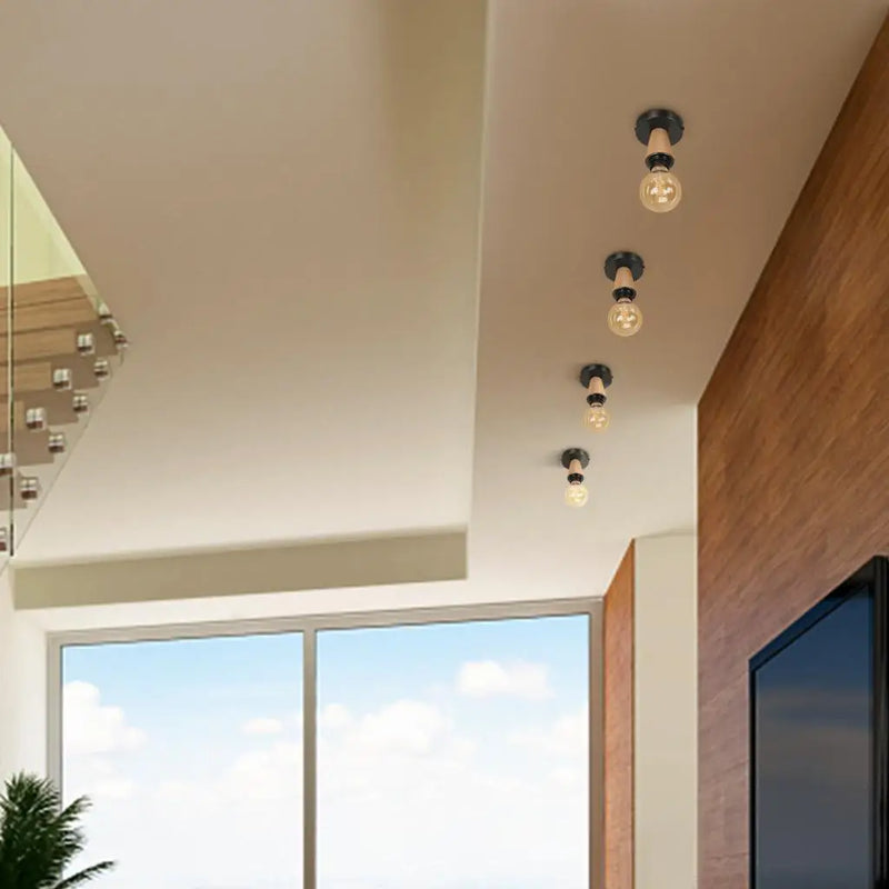 Axyaa Nordic LED Pendant Light Iron Wooden Minimalist Ceiling Fixture
