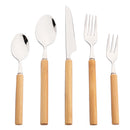 Axyaa Bamboo Handle Cutlery Set Stainless Steel Flatware Dinnerware Kitchen Tableware