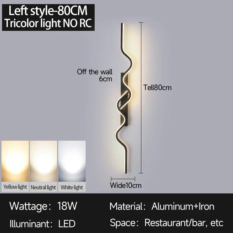 Axyaa Black LED Wall Sconce 80/100CM Strip Light for Bedroom Decor & Background