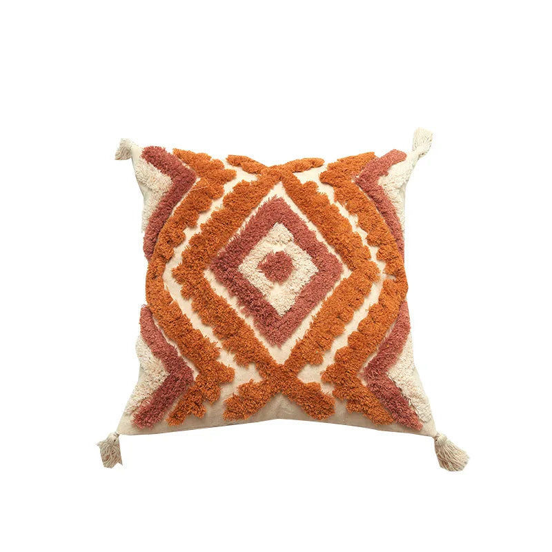 Chenille Tufted Boho Pillow Case with Tassels - Axyaa Brand