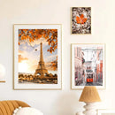 Paris Street Leaves Landscape Poster Tram Car Tower Canvas Art Print by Axyaa