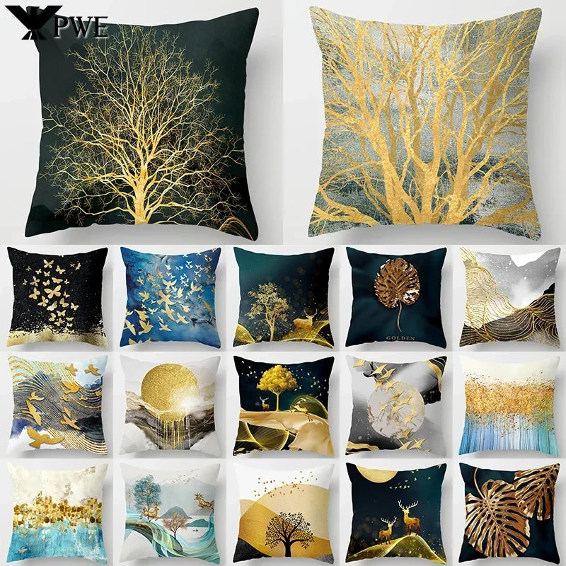 Golden Tree Forest Pillow Case by Axyaa: Car/Home Sofa Bed Decor, 45x45cm Decorative Cushion Cover