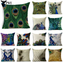 Axyaa Peacock Feather Linen Cushion Cover 45x45cm for Sofa Bed Decor