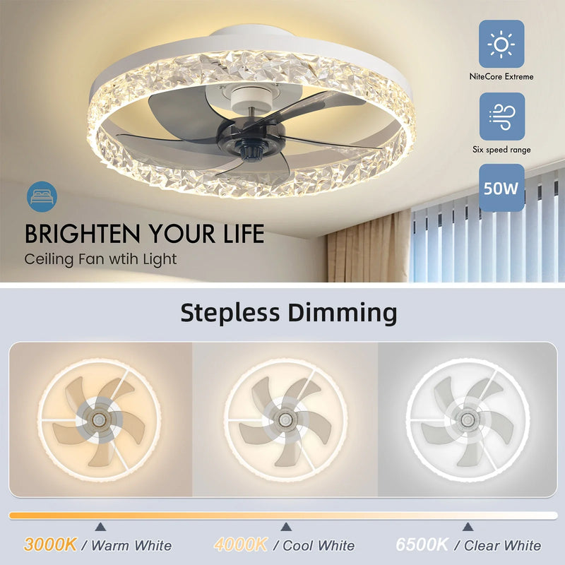 Axyaa 50CM Modern Silent LED Ceiling Fan with Remote for Living Room