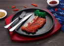 Axya Cast Iron Steak Pan with Non-Stick Enamel Coating and Wooden Base Holder