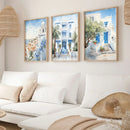 Axyaa Blue Travel Greek City Art Coast Canvas Poster Set for Home Decor